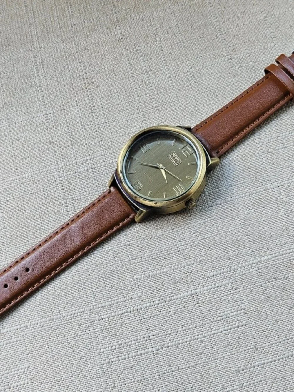 Mark Naimer Men Wristwatch Gold Tone Case Brown Strap Japan Movt Wrist Watch